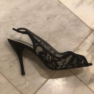 Gorgeous black lace peep toe Stuart Weitzman heels